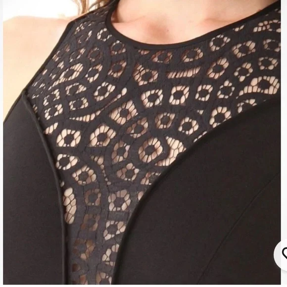 Rebecca Taylor | Black Ponte and Lace Inset Sleeveless Dress Size 4 - Picture 5 of 9